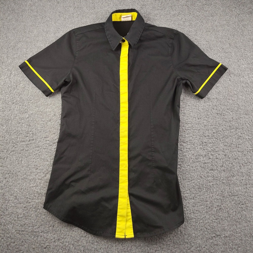 Spirit Button Up Shirt Sz XS Black Yellow Flight Attendant Employee Uniform Top
